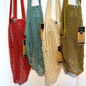 Ecobags Market 4 String Bag Gift Set Organic Cotton Reusable Long Handle Totes
